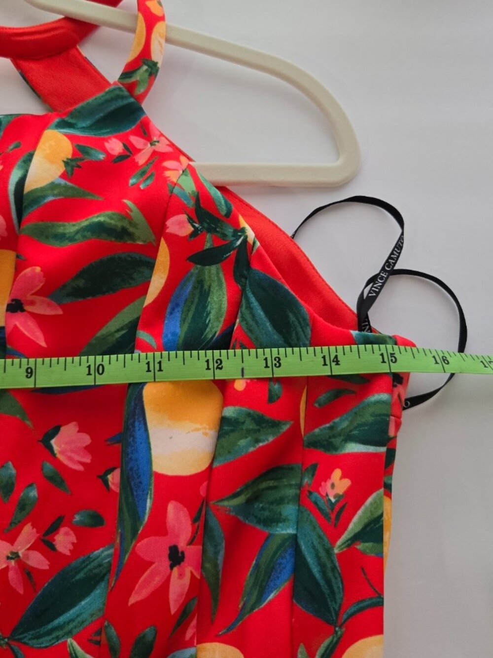 NWOT Vincent Camuto Halter Fit & Flare Scuba Crepe Fruit/Floral Print Size 8 - Picture 9 of 11